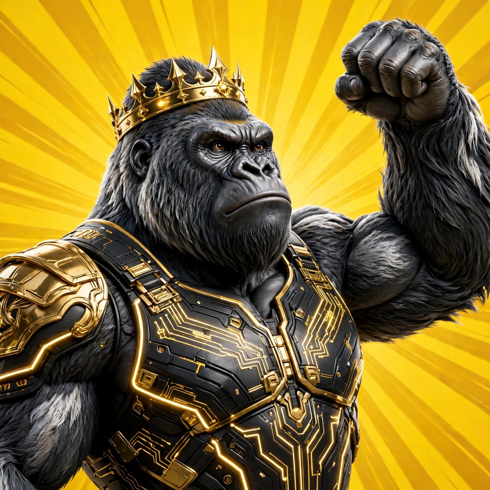 The Alpha — silverback gorilla with a gold circuit crown